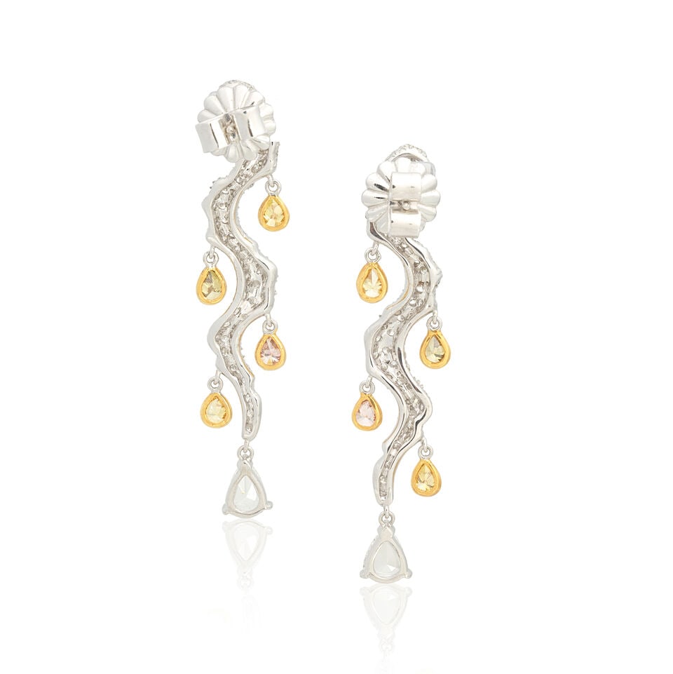 TRIO: DIAMOND AND COLOURED DIAMOND PENDENT EARRINGS - 2