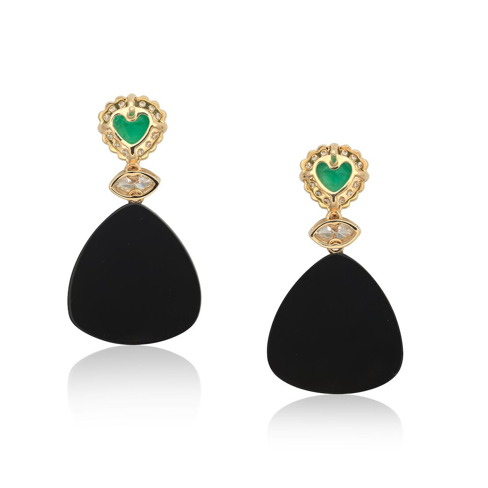 EMERALD, DIAMOND AND ONYX EARRINGS - 2