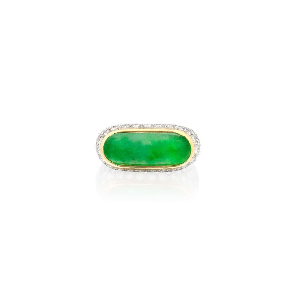 TRIO: JADEITE AND DIAMOND RING - 2