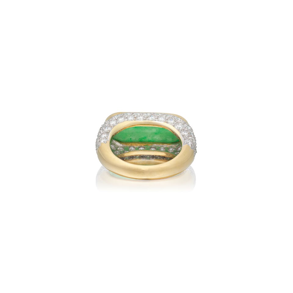 TRIO: JADEITE AND DIAMOND RING - 4