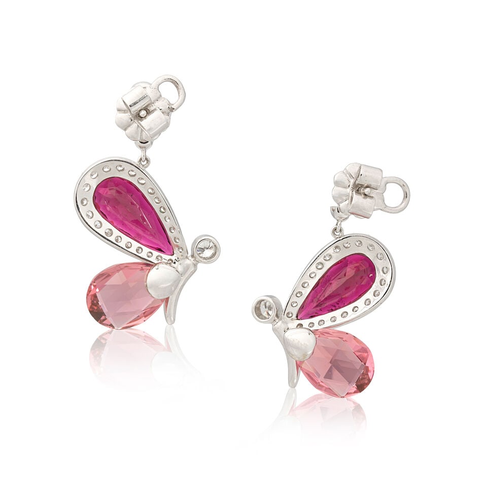 TOURMALINE AND DIAMOND-SET BUTTERFLY EARRINGS - 2