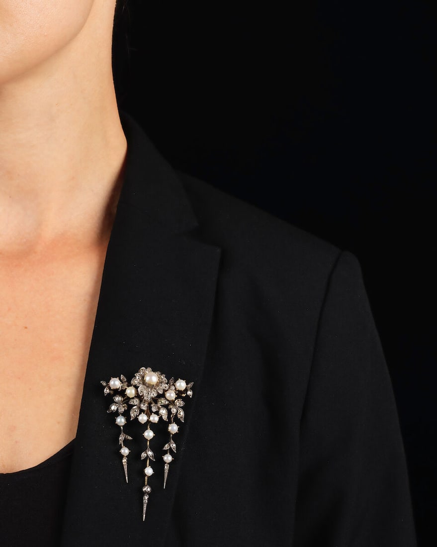 PEARL AND DIAMOND TRIPLE DROP BROOCH, CIRCA 1880 - 3