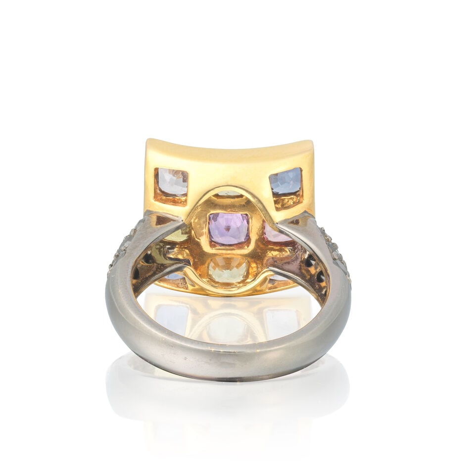 TRIO: SAPPHIRE AND BLACK DIAMOND RING - 2
