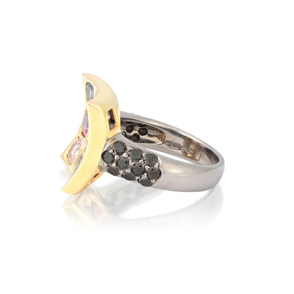 TRIO: SAPPHIRE AND BLACK DIAMOND RING - 3