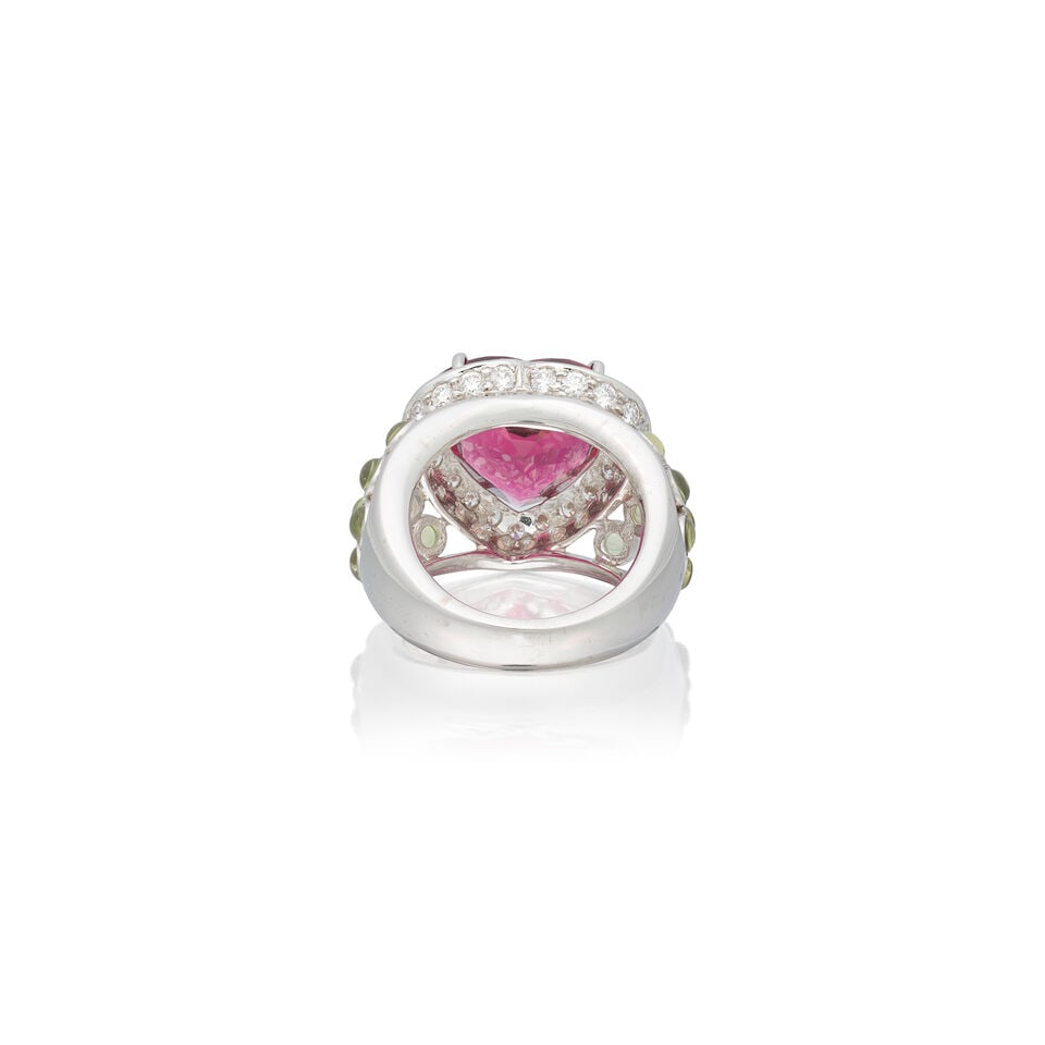 TOURMALINE, PERIDOT AND DIAMOND RING - 2