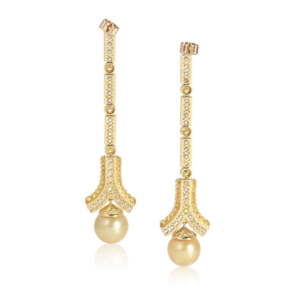 BOODLES: DIAMOND, COLOURED DIAMOND AND CULTURED PEARL PENDENT EARRINGS, 1991 - 2
