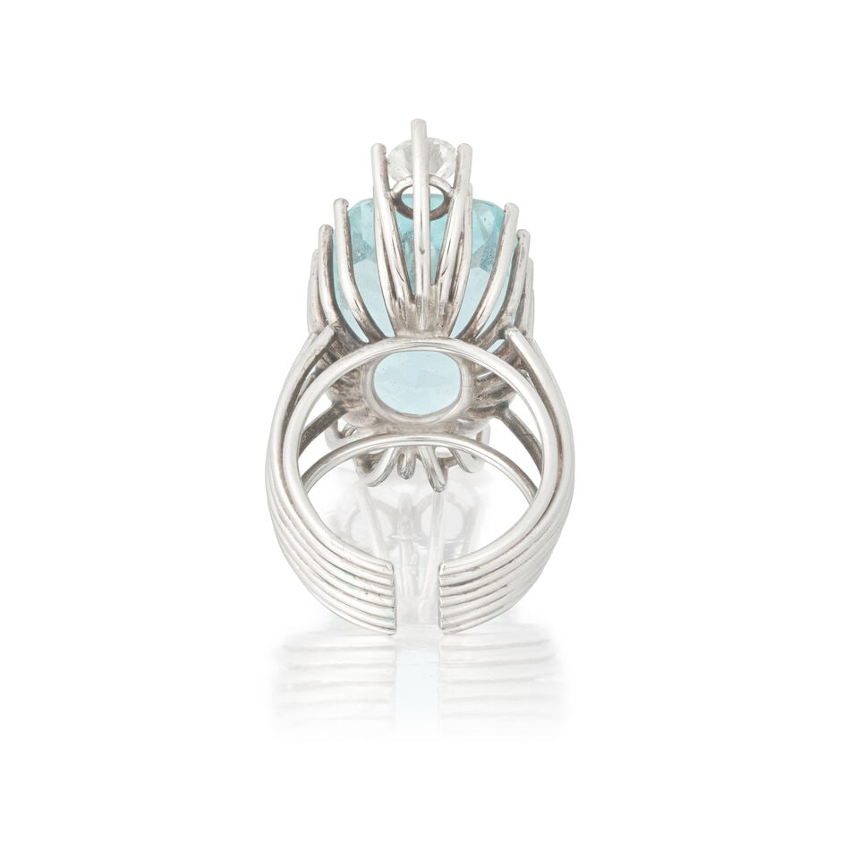 AQUAMARINE AND DIAMOND DRESS RING - 2