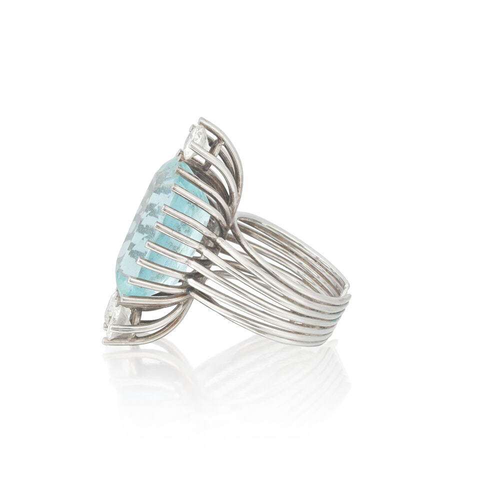AQUAMARINE AND DIAMOND DRESS RING - 3