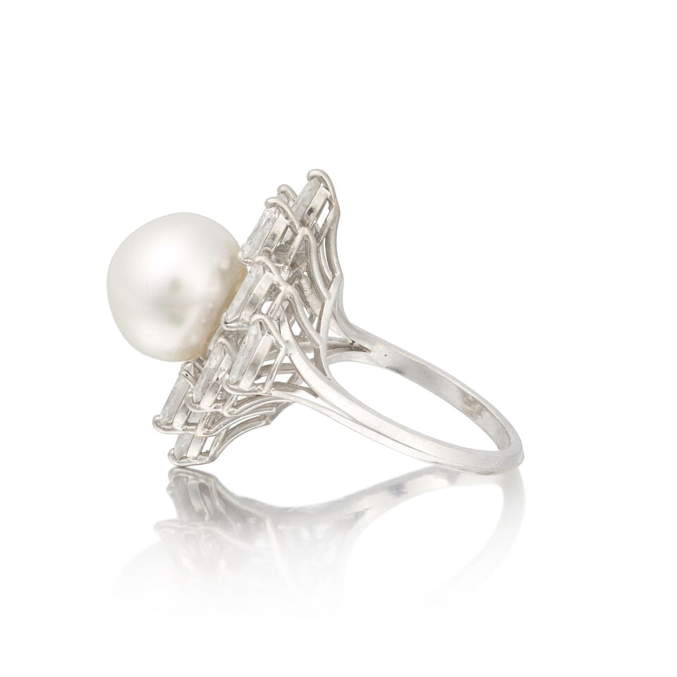 CULTURED PEARL AND DIAMOND DRESS RING - 3
