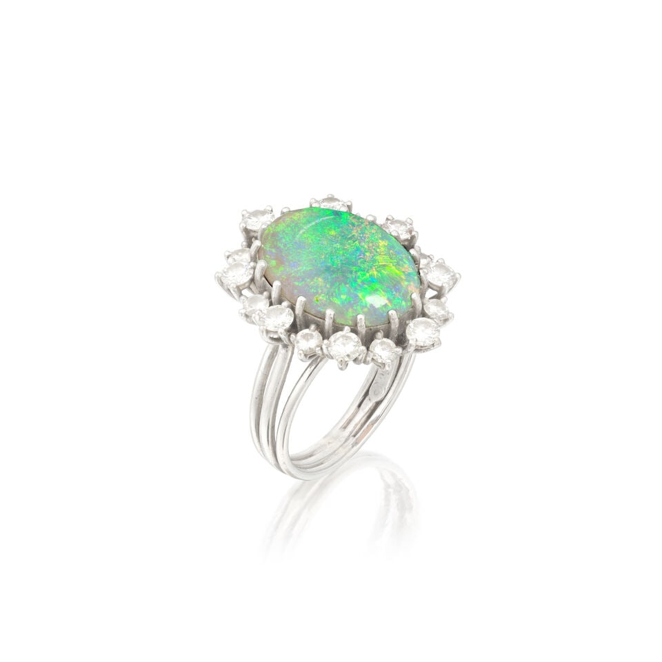 OPAL AND DIAMOND CLUSTER RING - 4