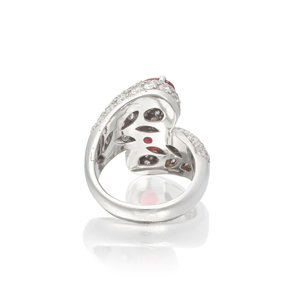 SPINEL AND DIAMOND CROSSOVER RING - 2