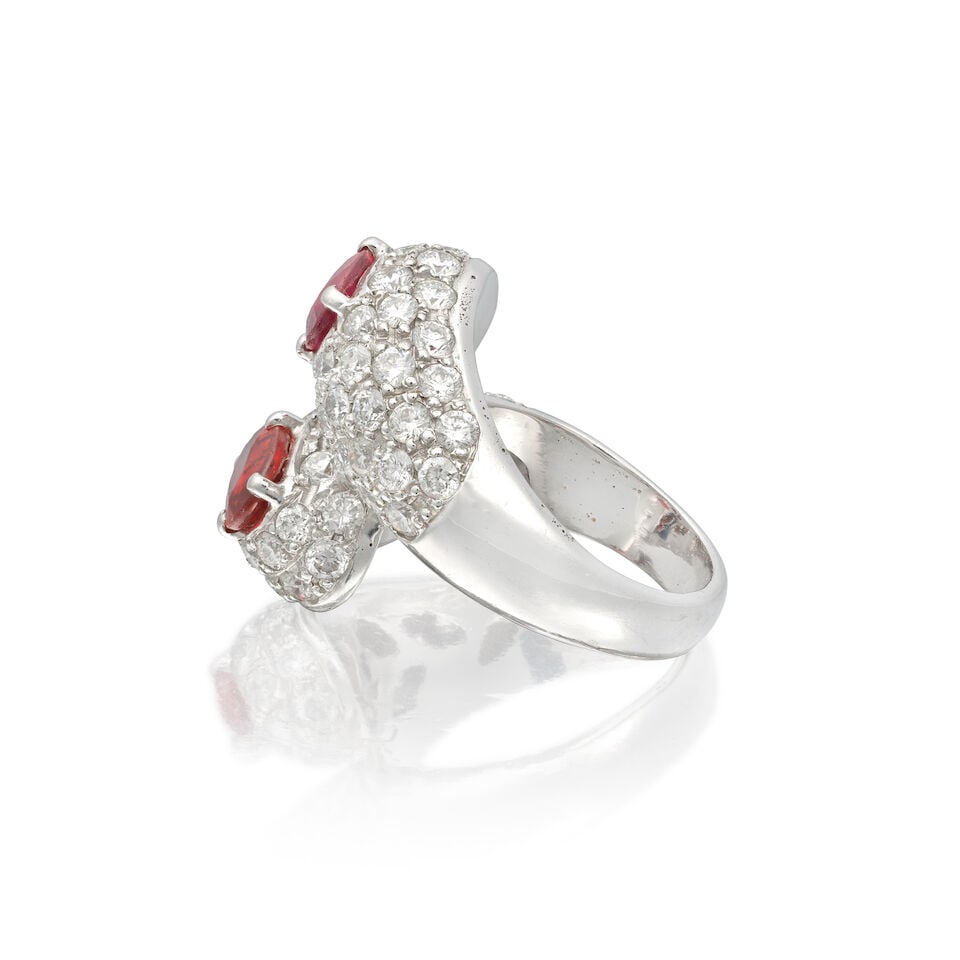 SPINEL AND DIAMOND CROSSOVER RING - 3