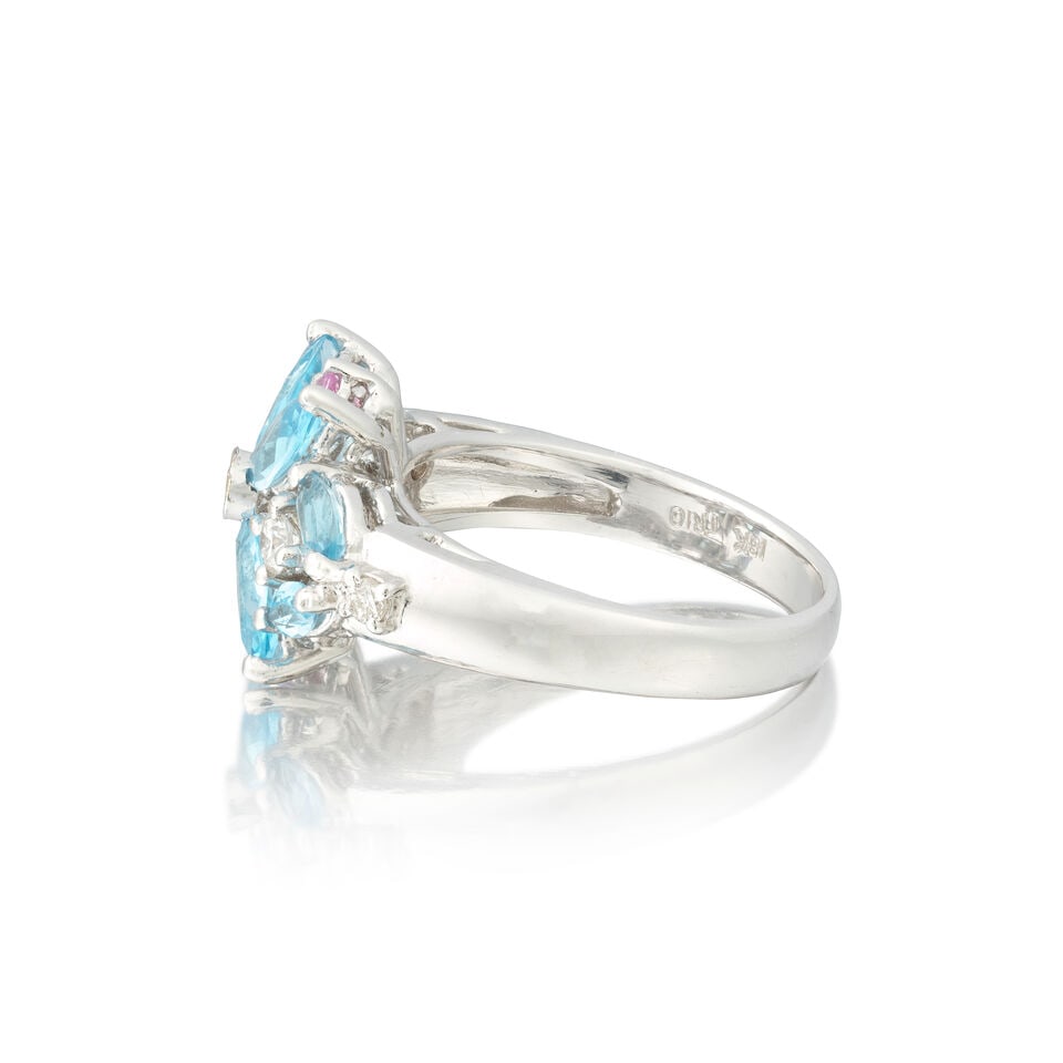 TRIO: TOPAZ, PINK SAPPHIRE AND DIAMOND RING - 3