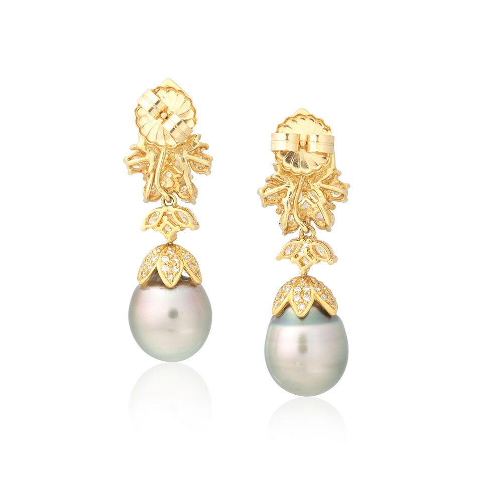 DIAMOND AND CULTURED PEARL PENDENT EARRINGS - 2