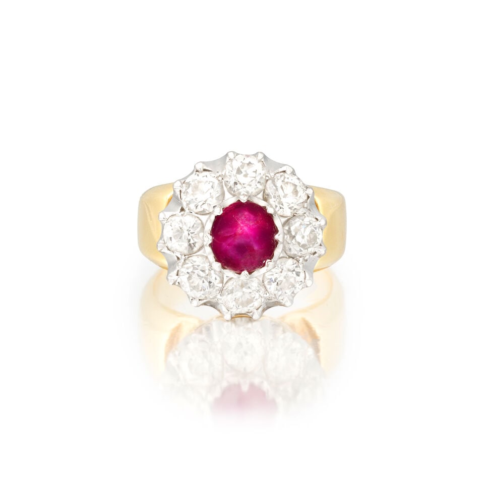 STAR RUBY AND DIAMOND CLUSTER RING (1 of 3)