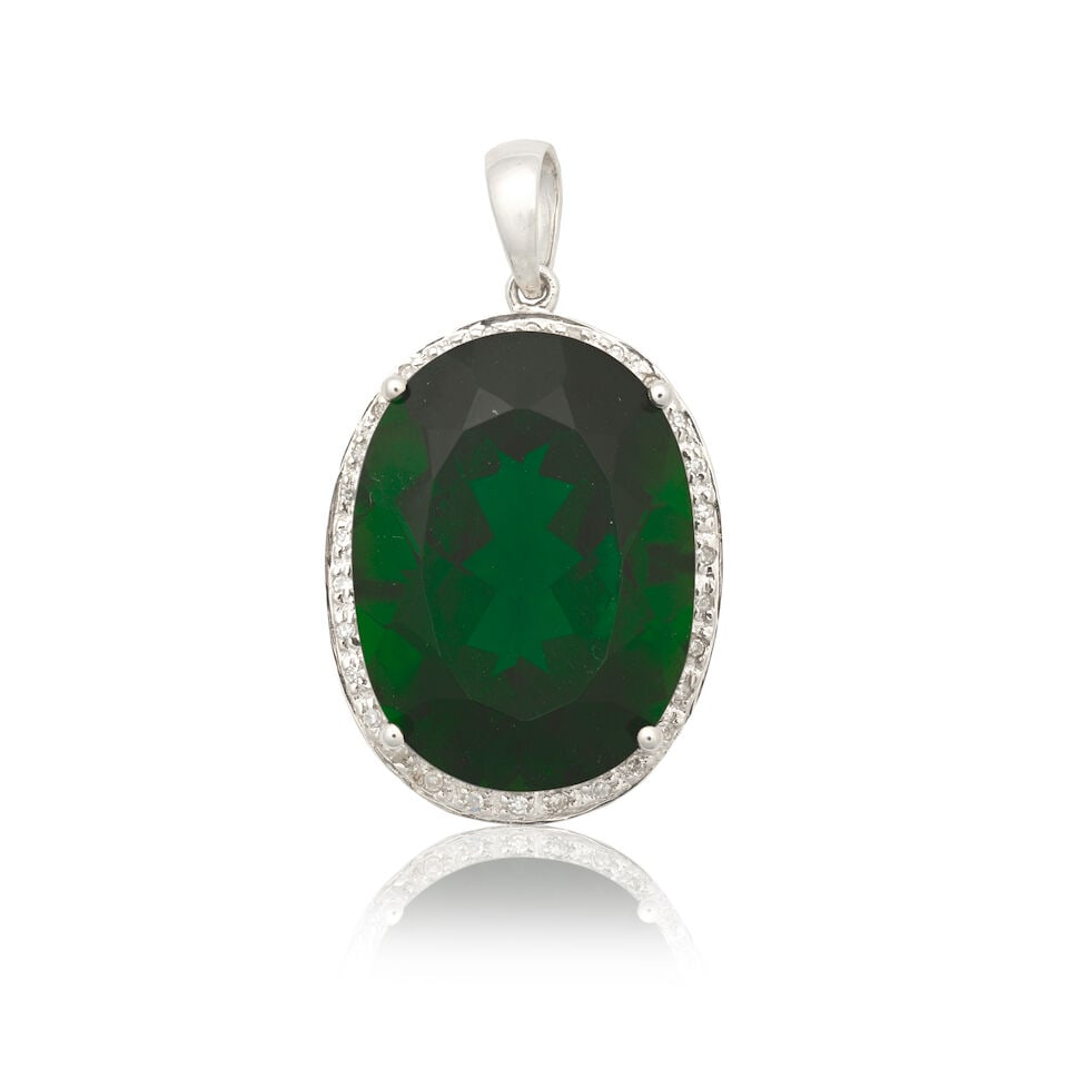 TOURMALINE AND DIAMOND PENDANT: TOURMALINE AND DIAMOND PENDANT Oval-cut tourmaline Single-cut diamonds Length including bale approx. 2.5cm Weight approx. 6.0g Footnotes: OVERALL CONDITION Very light surface wear to unhallmarked