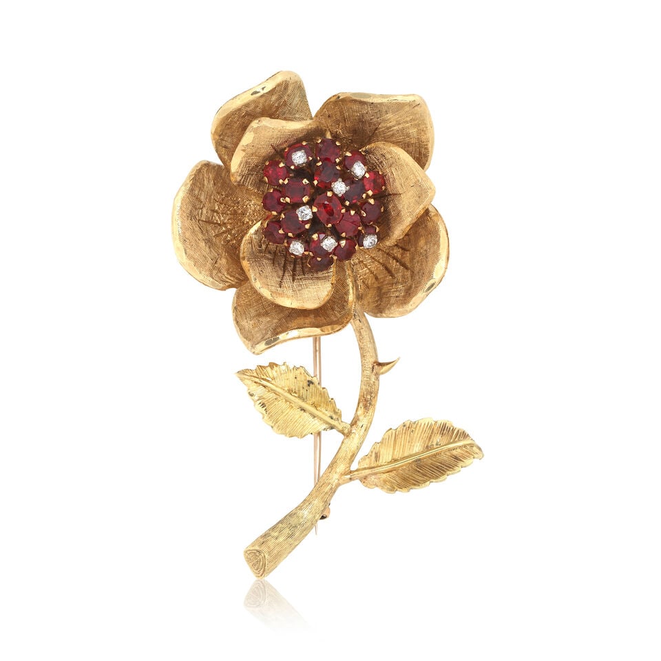 GEM AND DIAMOND-SET FLOWER BROOCH (1 of 2)