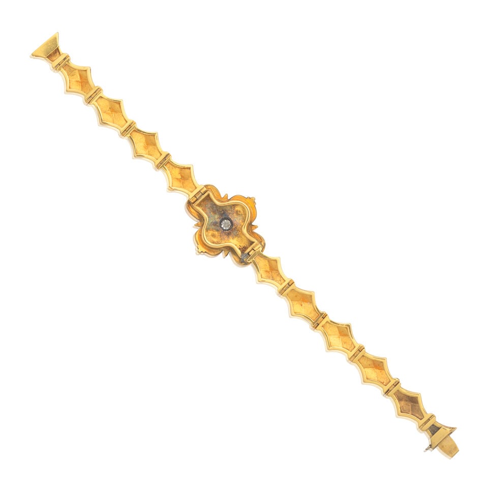 ENAMEL AND DIAMOND-SET PLAQUE BRACELET, CIRCA 1870 - 2