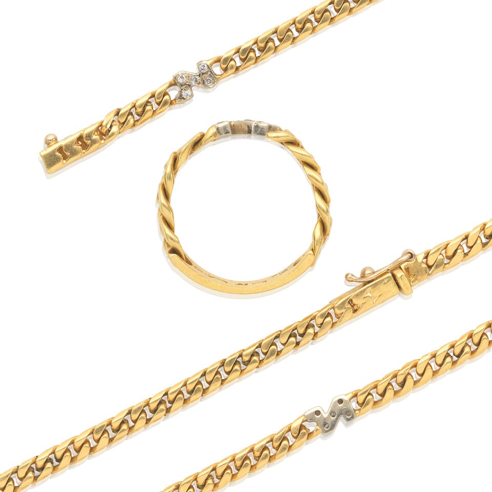 DIAMOND-SET NECKLACE, BRACELET AND RING SUITE (1 of 3)