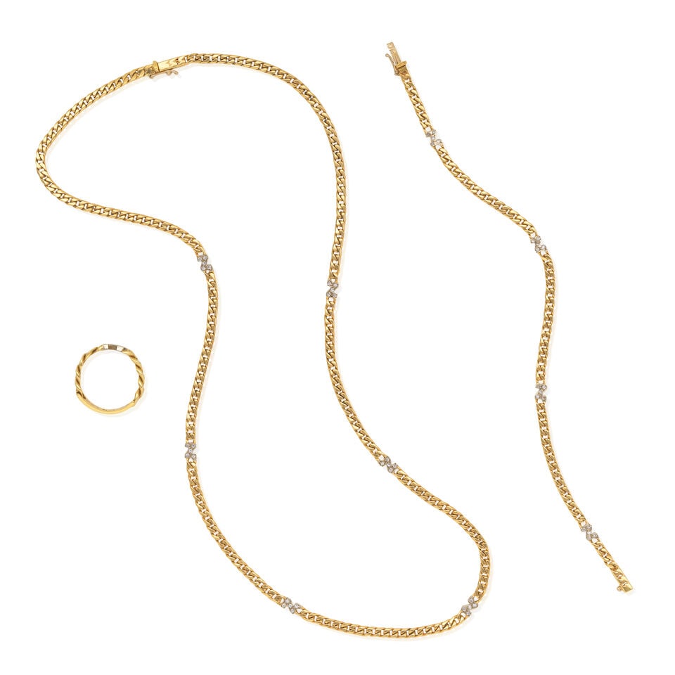 DIAMOND-SET NECKLACE, BRACELET AND RING SUITE - 3