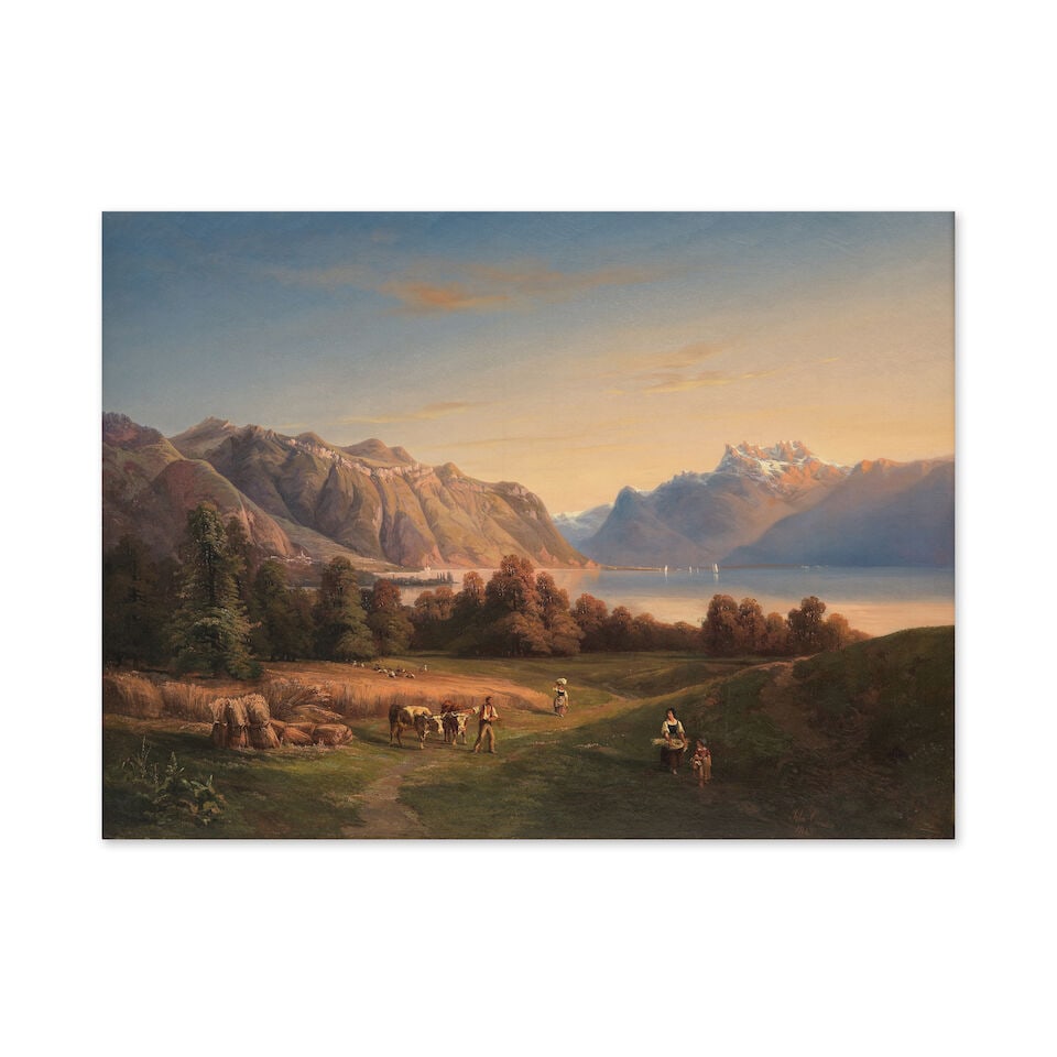 Jean-Jacques François Coindet (Suisse, 1800-1857) Vue du lac Léman: Jean-Jacques François Coindet (Suisse, 1800-1857) Vue du lac Léman signé et daté 'John Coindet/1843' (en bas à droite) huile sur toile signed and dated 'John Coindet/1843' (lo