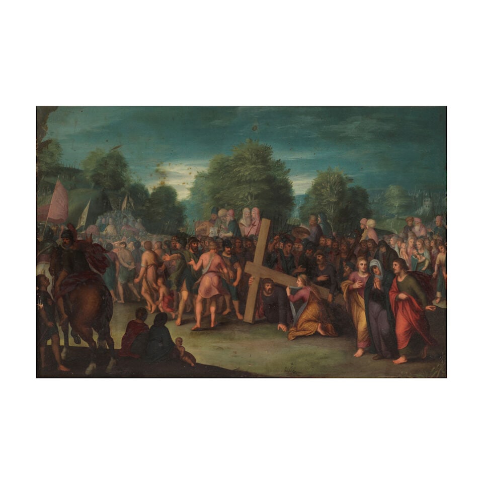 Ecole de Otto van Veen (Leyde 1556-1629 Bruxelles) Sur la route du Calvaire: Ecole de Otto van Veen (Leyde 1556-1629 Bruxelles) Sur la route du Calvaire huile sur cuivre oil on copper 34.4 x 50.9cm (13 9/16 x 20 1/16in). Footnotes: Provenance Private collection, France For