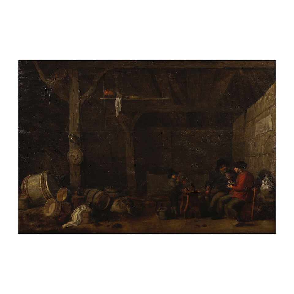 David Rijckaert III (Anvers 1612-1661) Scène de taverne avec fumeurs: David Rijckaert III (Anvers 1612-1661) Scène de taverne avec fumeurs huile sur panneau oil on panel 53.7 x 78.3cm (21 1/8 x 30 13/16in). Footnotes: Provenance Sale, Bayeu Subastas, Madrid, 11