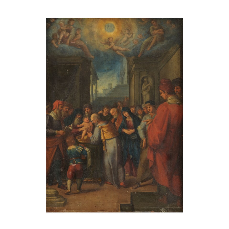 Ecole florentine, XVIIe siècle Circoncision: Ecole florentine, XVIIe siècle Circoncision huile sur cuivre oil on copper 50.7 x 35.7cm (19 15/16 x 14 1/16in). Footnotes: Provenance Private collection, France For further information on