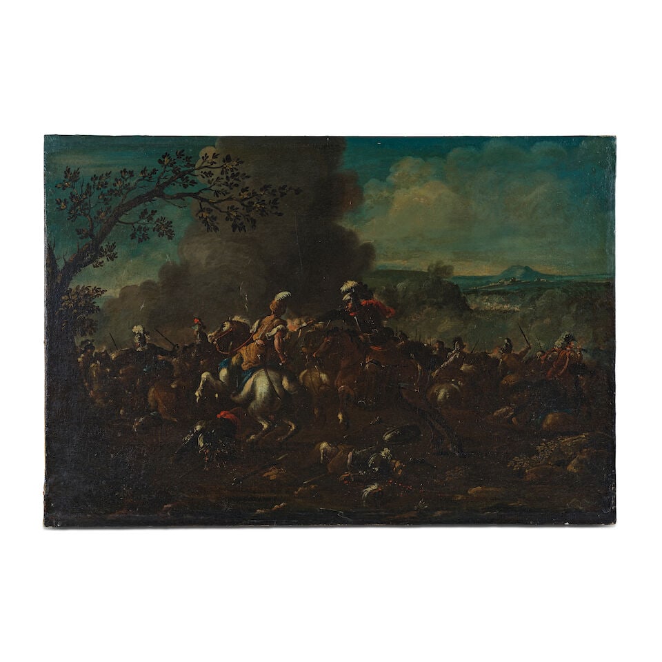 Attribué à Francesco Graziani (actif à Naples et à Rome, fin XVIIe-dèbu...: Attribué à Francesco Graziani (actif à Naples et à Rome, fin XVIIe-dèbut XVIIIe siècle) Scène de bataille huile sur toile oil on canvas 50.4 x 73.7cm (19 13/16 x 29i