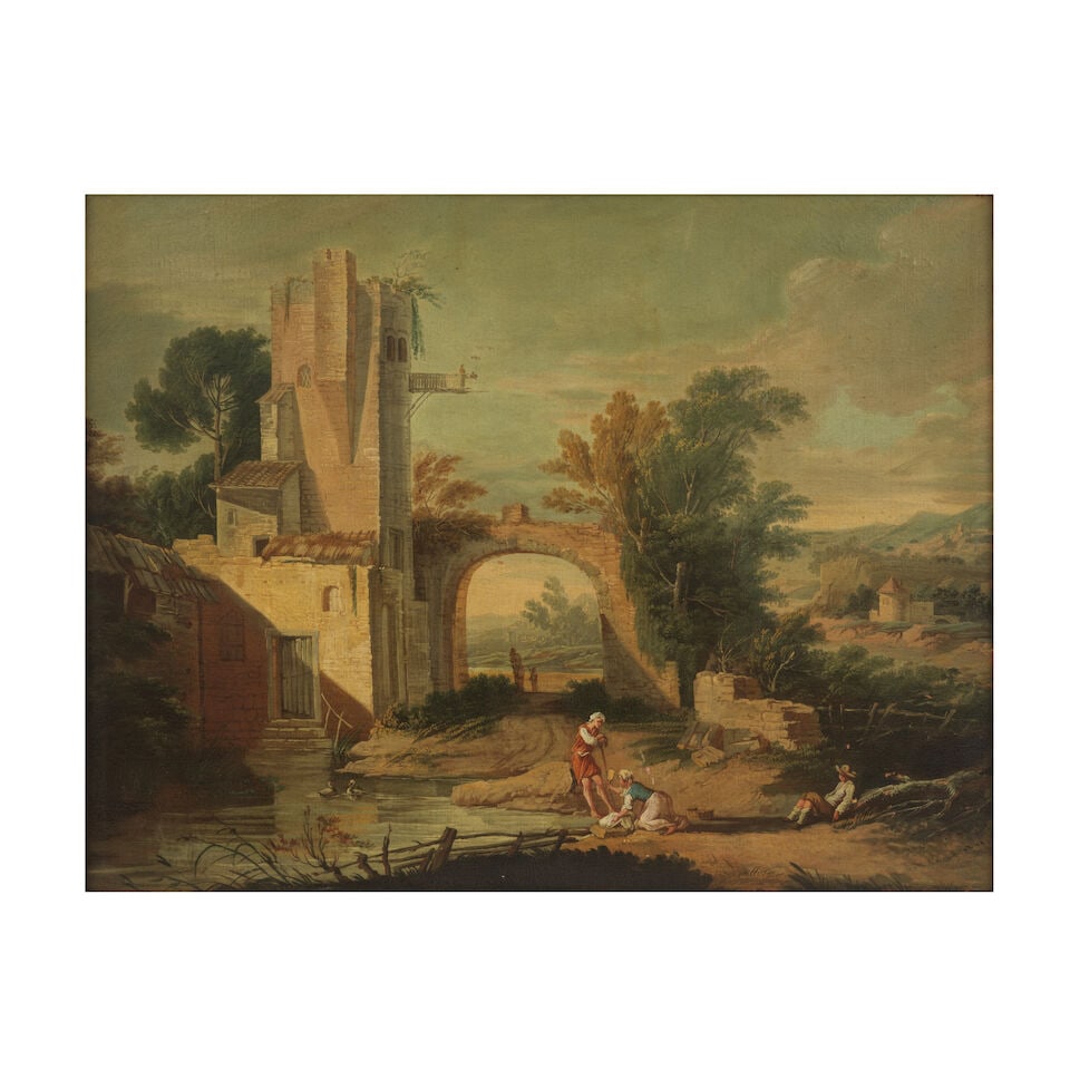 Ecole française, XVIIIe siècle Paysage avec figures: Ecole française, XVIIIe siècle Paysage avec figures huile sur toile oil on canvas 80 x 105cm (31 1/2 x 41 5/16in). Footnotes: Provenance Private collection, France For further information