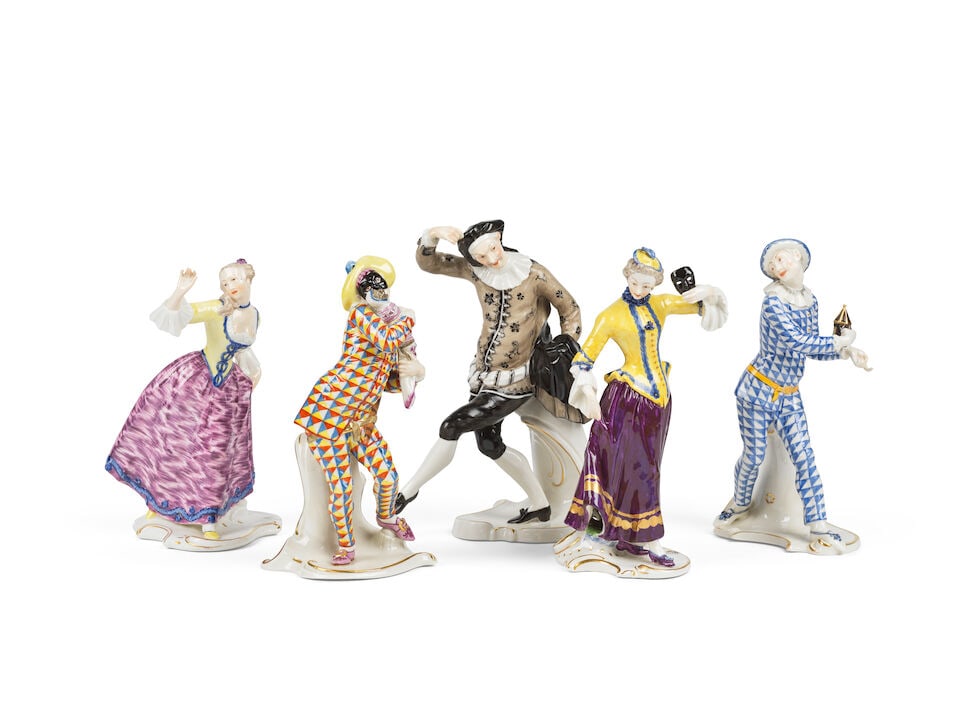 Suite de cinq personnages de la Commedia dell'Arte en porcelaine, Nymphenburg, XXe siècleFi... (1 of 13)