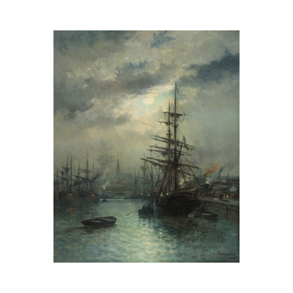 Louis Étienne Timmermans (Bruxelles 1846-1910 Paris) Marine à voile et à vapeur: Louis Étienne Timmermans (Bruxelles 1846-1910 Paris) Marine à voile et à vapeur signé 'L. TIMMERMANS' (en bas à droite) huile sur toile signed 'L. TIMMERMANS' (lower