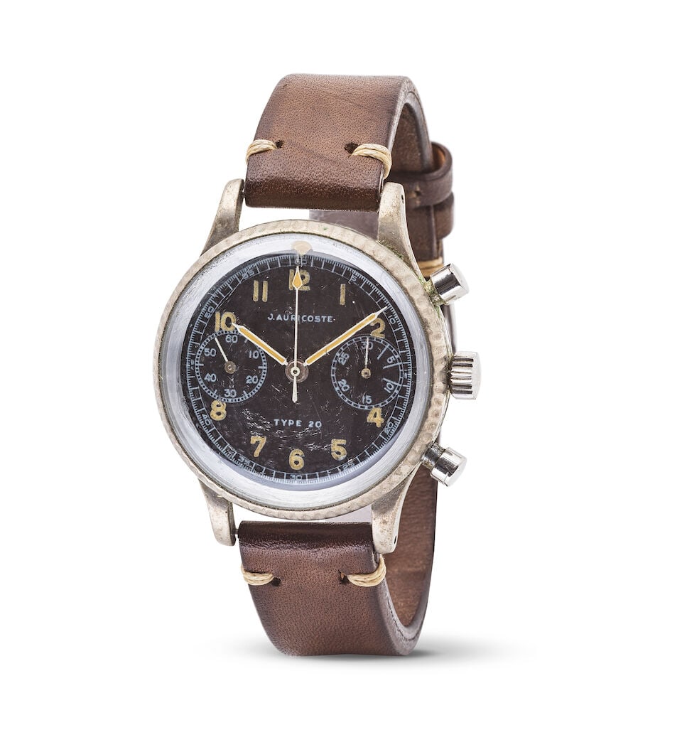 J. Auricoste. A metal and stainless steel flyback chronograph wristwatch J. Auricoste. Chronogra... (1 of 1)