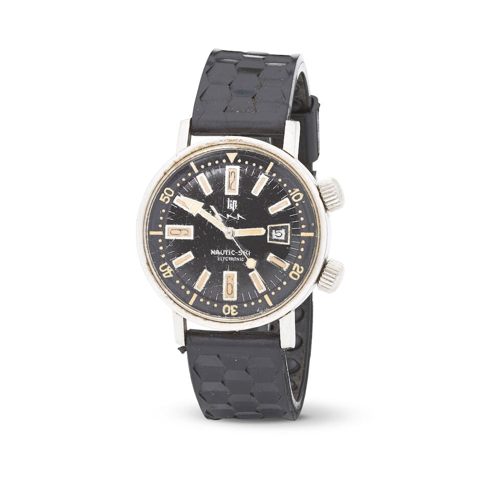 Lip. A chrome plated electronic calendar wristwatch Lip. Montre bracelet en plaqué chrome a... (1 of 1)