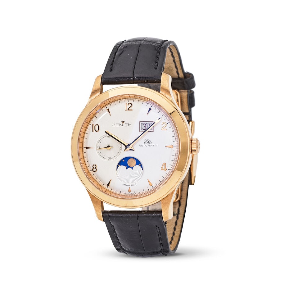 Zenith. An 18K gold automatic calendar wristwatch with moon phase indication Zenith. Montre brac... (1 of 2)