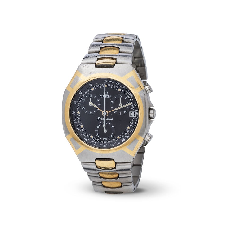 Omega. A stainless steel and gold plated quartz calendar chronograph bracelet watch Omega. Chron... (1 of 1)