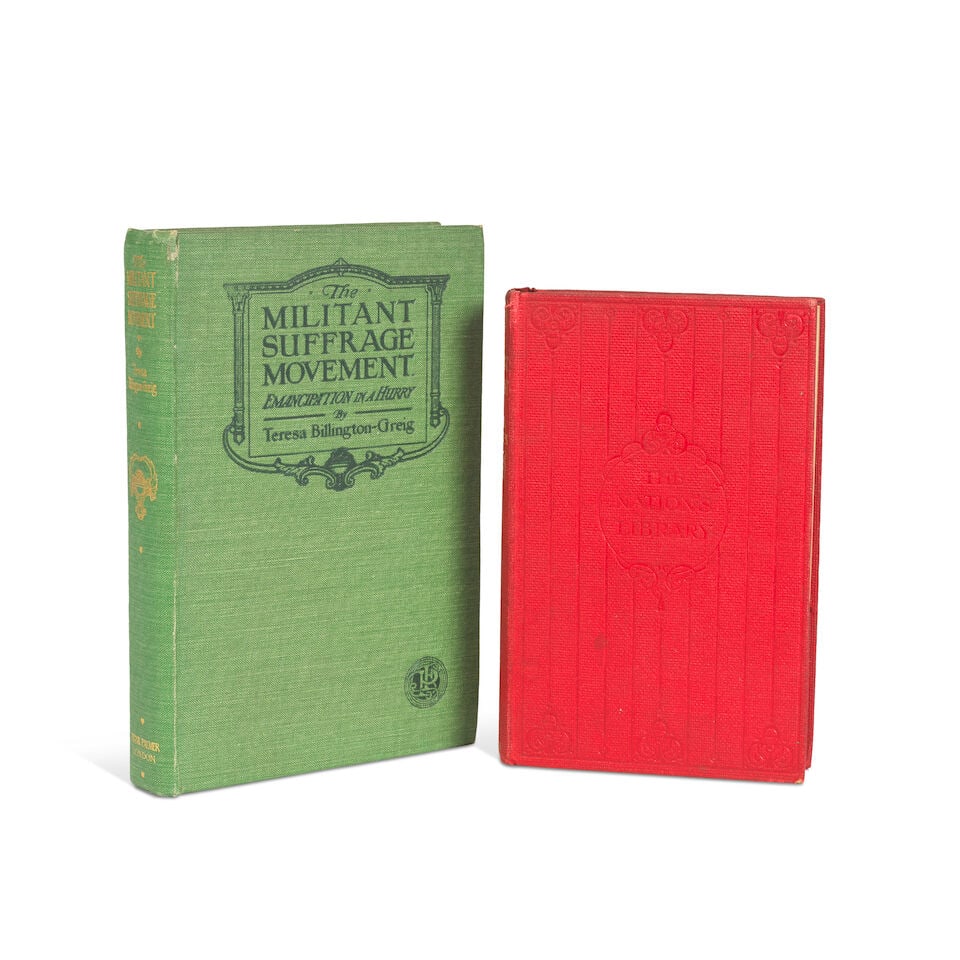 BILLINGTON-GREIG (TERESA) The Militant Suffrage Movement, [1911]--SNOWDEN (ETHEL) The Feminist M...: BILLINGTON-GREIG (TERESA) The Militant Suffrage Movement, FIRST EDITION, half-title, light spotting, publisher's green cloth with blue lettering on cover and gilt lettering on sine, light wear, 8vo,