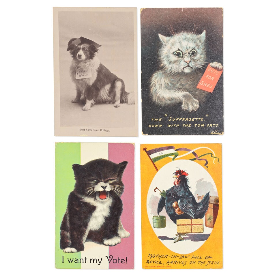 POSTCARDS - ANIMALS Collection of 30 photographic and comic postcards of animals: POSTCARDS - ANIMALS Collection of 30 photographic and comic postcards of animals, comprising cats (14, including 2 by M.Morris 'Give us the Vote!!!', 'We don't care if we never have the vote', 'The Vo