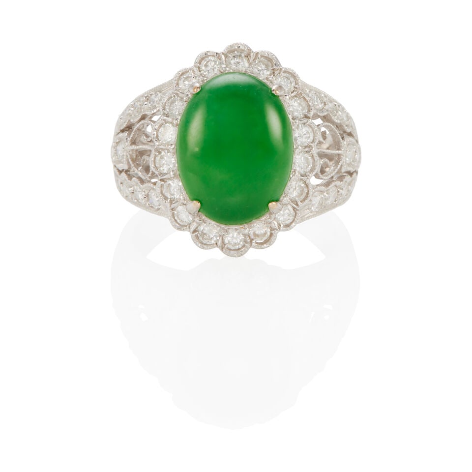 18K GOLD, JADE AND DIAMOND RING (1 of 2)