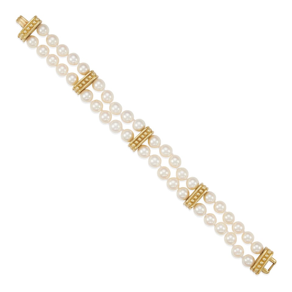 JUDITH RIPKA: 18K GOLD AND CULTURED PEARL BRACELET (1 of 2)