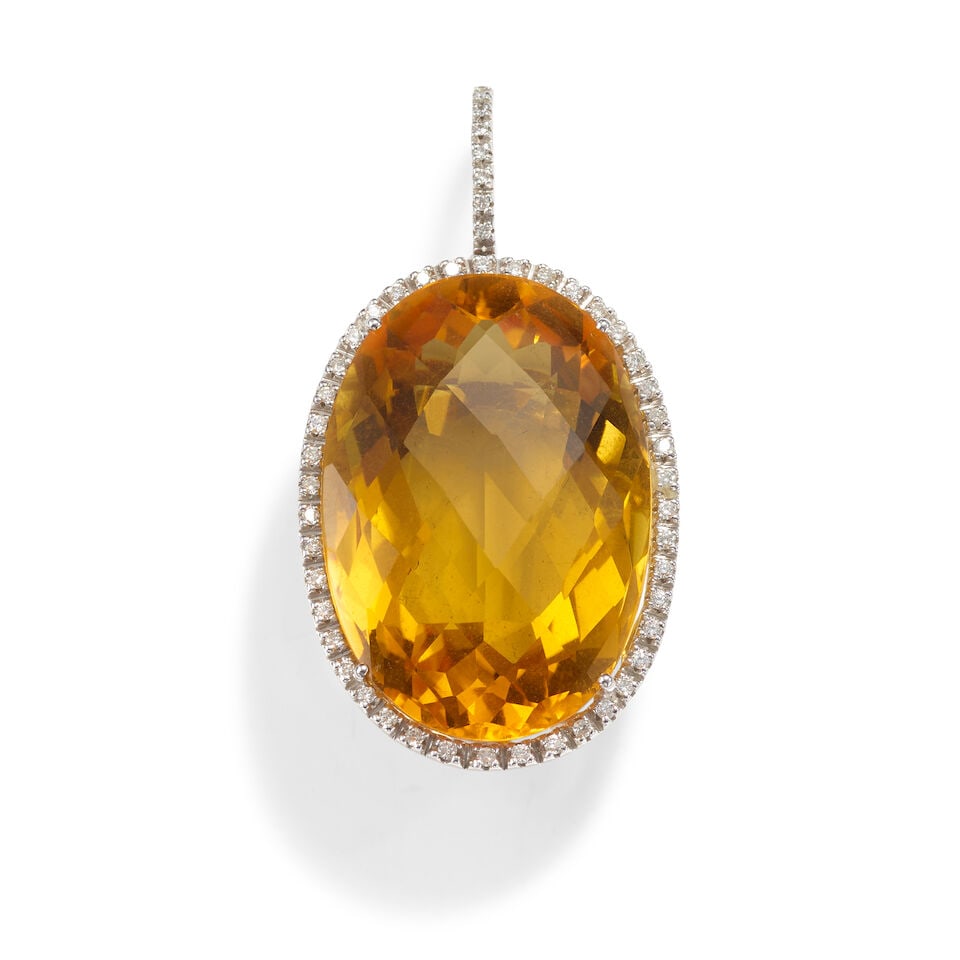 AN 18K WHITE GOLD, CITRINE AND DIAMOND PENDANT (1 of 1)