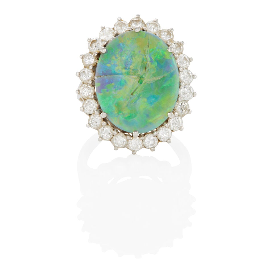 PLATINUM, DIAMOND AND OPAL RING (1 of 2)
