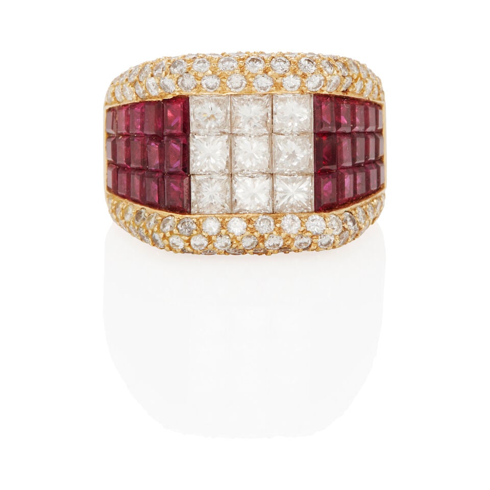 18K GOLD, DIAMOND AND RUBY RING (1 of 2)