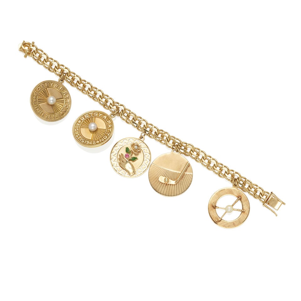 14K GOLD BRACELET WITH FIVE CHARMS (1 of 3)