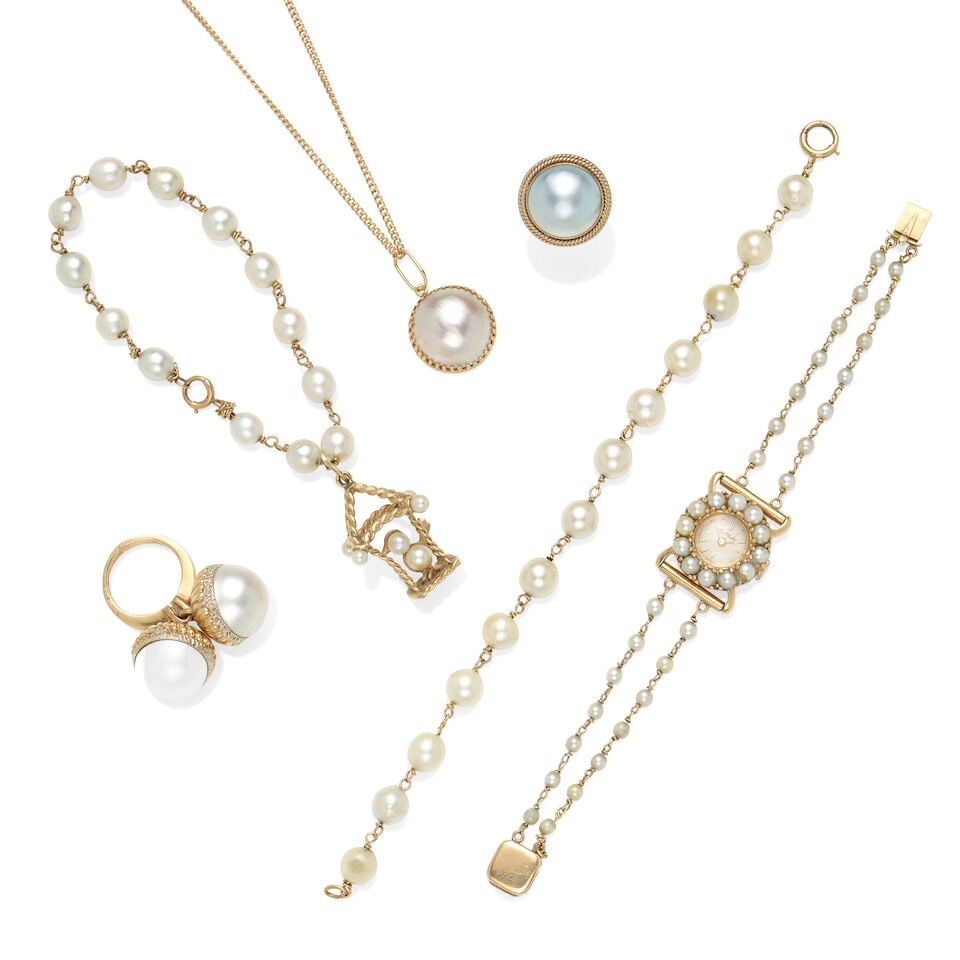 GROUP OF 14K GOLD, 12K GOLD AND PEARL JEWELRY (1 of 2)