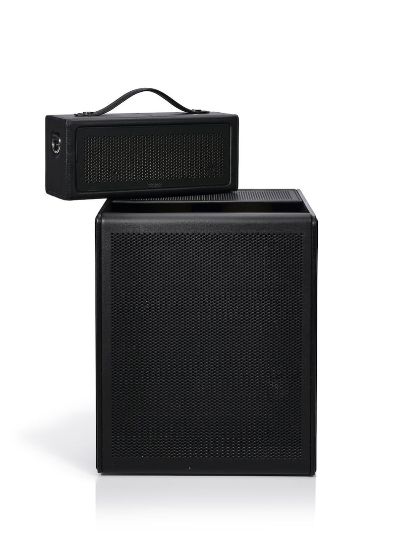 HERMÈS: BLACK SPAD LEATHER AND WOOD ODYSSEE TERRE MOBILE SPEAKER (Includes portable satell... (1 of 6)