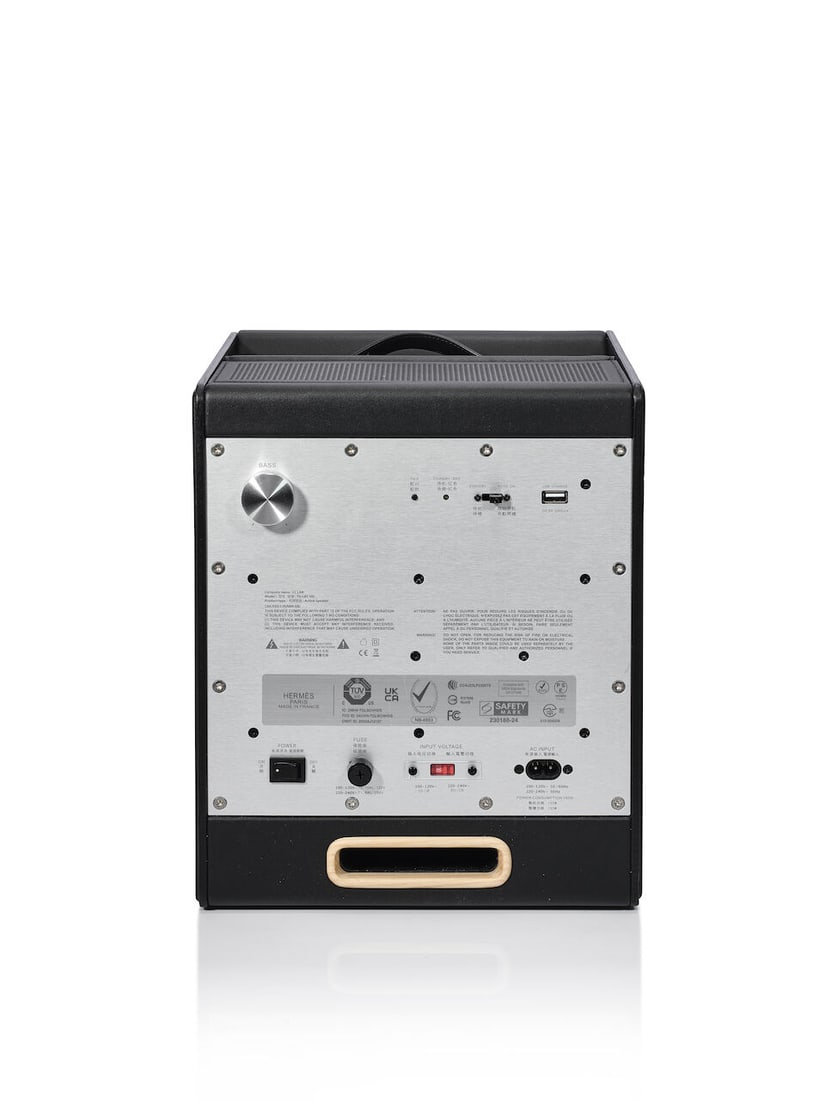 HERMÈS: BLACK SPAD LEATHER AND WOOD ODYSSEE TERRE MOBILE SPEAKER (Includes portable satell... - 5