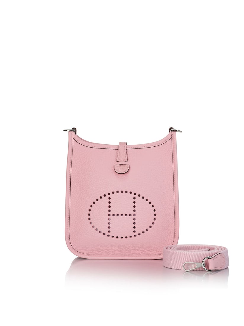 (NO RESERVE) HERMÈS: ROSE SAKURA CLEMENCE MINI EVELYNE 16 WITH PALLADIUM HARDWARE 2023 (Inc...: (NO RESERVE) HERMÈS: ROSE SAKURA CLEMENCE MINI EVELYNE 16 WITH PALLADIUM HARDWARE 2023 愛馬仕：櫻花粉CLEMENCE牛皮迷你EVELYNEÔ