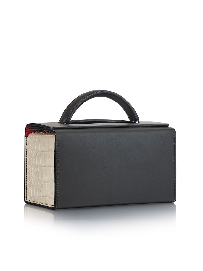 HERMÈS: BLACK/BETON MATTE ALLIGATOR AND BLACK VACHE HUNTER PETIT H BOX BAG (Includes dust bag) - 2