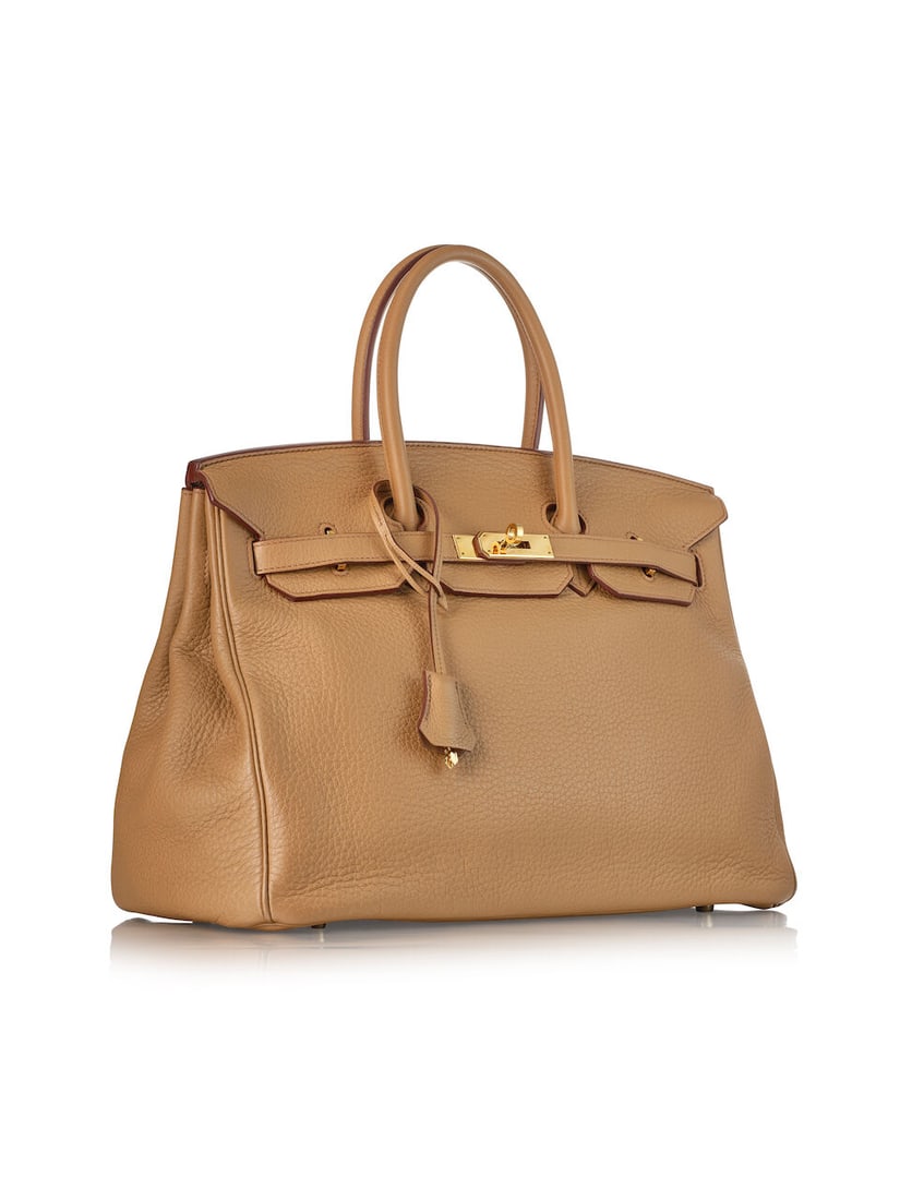 HERMÈS: CAMEL CLEMENCE BIRKIN 35 WITH GOLD HARDWARE 2010 (Includes keys and clochette. Miss... - 2